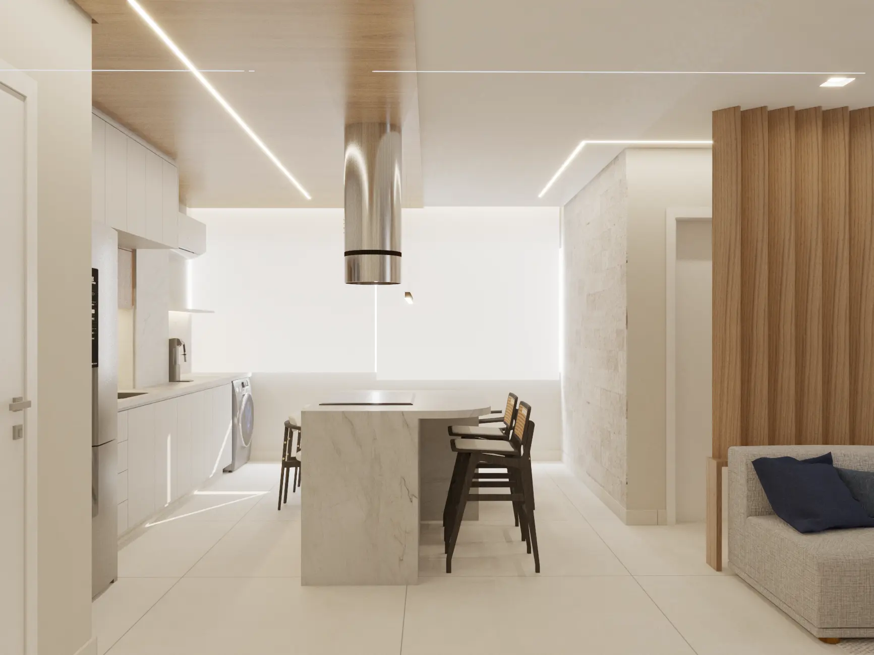 Cozinha planejada com ilha em mármore em projeto de arquitetura em BH — foto 2